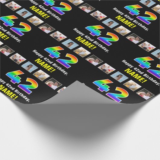 42. Geburtstag: Regenbogen "42"; kundenspezifische Geschenkpapier (Ecke)
