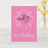 42. Geburtstag, rosa Schuhe Karte (Gelbe Blume)