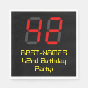 42. Geburtstag: Rote Digitaluhr-Art "42" + Name Serviette