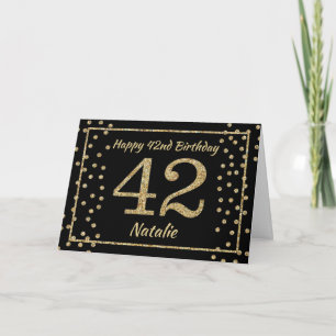 42. Geburtstag Schwarz und Gold Glitter Konfetti K Karte
