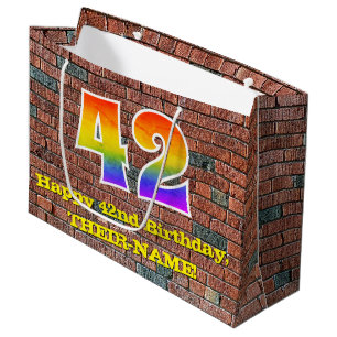 42. Geburtstag: Spaß, Graffiti-Inspiriert Regenbog Große Geschenktüte