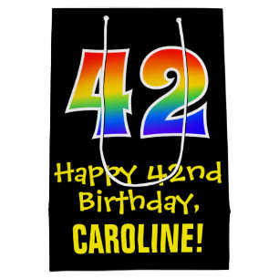 42. Geburtstag: Spaß, kühl, farbig, Regenbogen "42 Mittlere Geschenktüte
