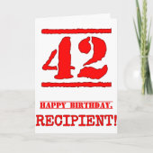 42. Geburtstag: Spaß, Red Rubber Briefmarke Inspir Karte (Vorderseite)