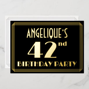 42. Geburtstagsfeier: Art Deco-Look „42“, mit Name Folieneinladung