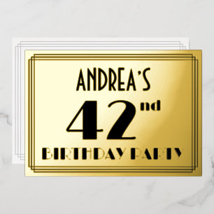 42. Geburtstagsfeier — Art Deco-Look „42“ + Name Folieneinladung