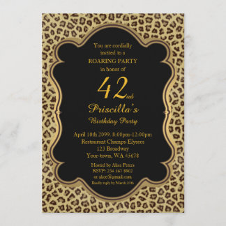 42. Geburtstagsparty 42., Cheetah, Black & Gold Einladung