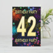 42. Geburtstagsparty Einladung Feuerwerk Blasen (Stehend Vorderseite)