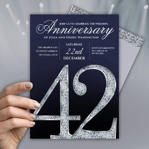 42. Jubiläum Diamant Silber Navy Blau Einladung
