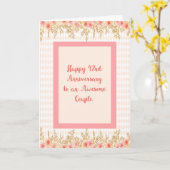 42. Jubiläumskarte in Pfirsich mit Blumengrenzen Karte (Gelbe Blume)