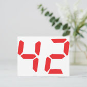 42 zweiundvierzig rote Wecker digitale Nummer Postkarte (Stehend Vorderseite)