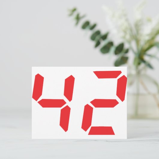 42 zweiundvierzig rote Wecker digitale Nummer Postkarte (Stehend Vorderseite)