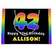 42nd Birthday: Colorful Rainbow # 42, Custom Name Große Geschenktüte (Vorderseite)