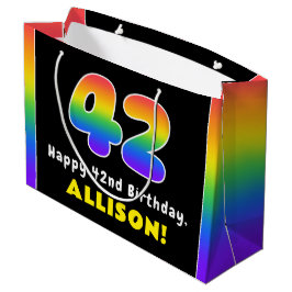 42nd Birthday: Colorful Rainbow # 42, Custom Name Große Geschenktüte