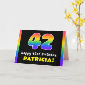 42nd Birthday: Colorful Rainbow # 42, Custom Name Karte (Gelbe Blume)