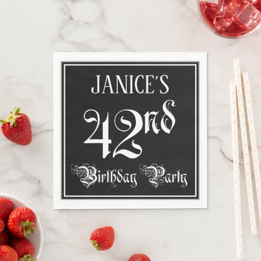 42nd Birthday Party — Fancy Script + Custom Name Serviette (Beispiel)