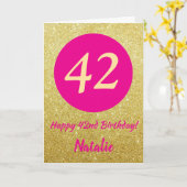 42nd Happy Birthday Hot Pink and Gold Glitter Karte (Gelbe Blume)