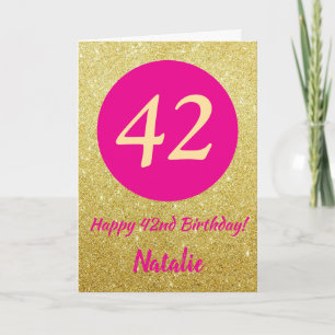 42nd Happy Birthday Hot Pink and Gold Glitter Karte