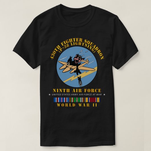 430. Kämpfer-Squadron P38 Blitze 9. AF 2. WWII w T-Shirt (Design vorne)