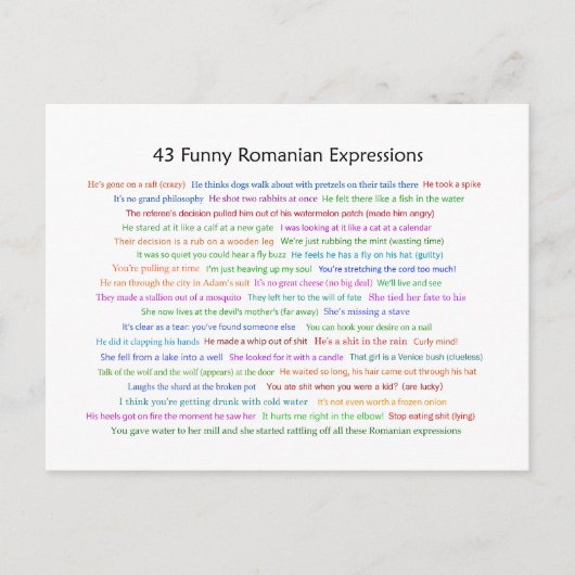43 Funny Romania Expressions Conversation Piece Postkarte (Vorderseite)