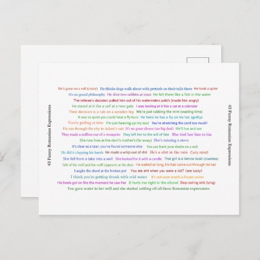 43 Funny Romania Expressions Conversation Piece Postkarte (Vorne/Hinten)