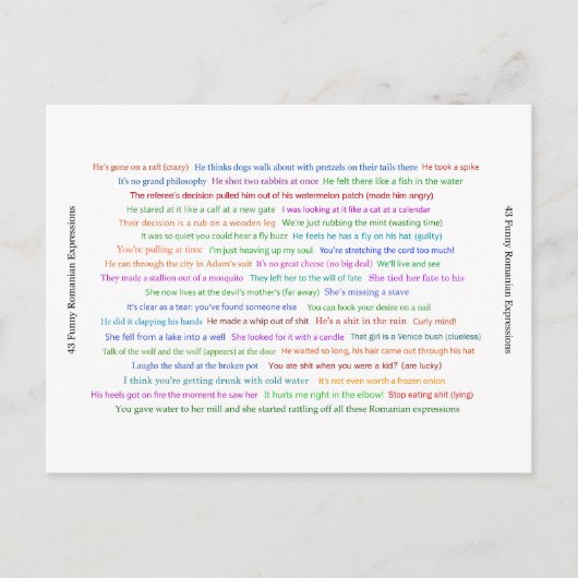43 Funny Romania Expressions Conversation Piece Postkarte (Vorderseite)