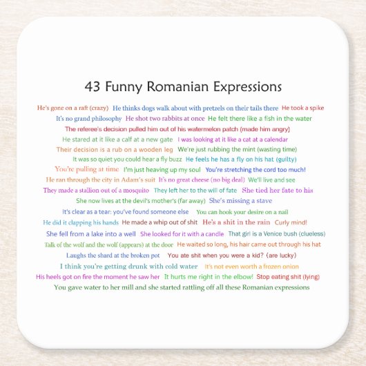 43 Funny Romania Expressions Conversation Piece Rechteckiger Pappuntersetzer (Vorderseite)