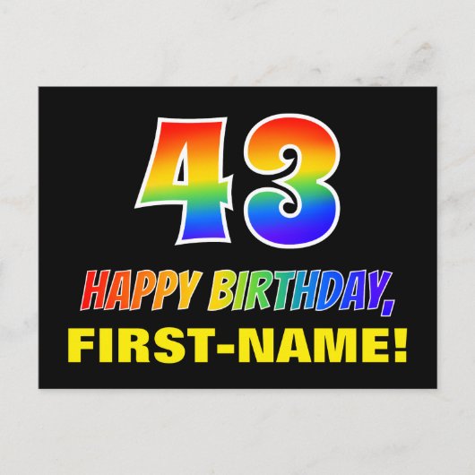 43. Geburtstag: Bold, Fun, Simple, Rainbow 43 Postkarte (Vorderseite)