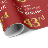43. Geburtstag: Elegant, rot, Imitate Gold Look Geschenkpapier (Rolleneckpunkt)