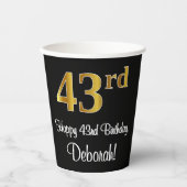 43. Geburtstag - Elegante Luxuriöse Imitate Gold L Pappbecher (Vorderseite)