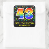 43. Geburtstag: Farbige Musiksymbole, Regenbogen 4 Quadratischer Aufkleber (Tasche)