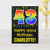 43. Geburtstag: Farbige Musiksymbole + Regenbogen  Karte (Gelbe Blume)