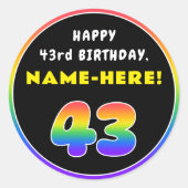 43. Geburtstag: Farbiger Regenbogen # 43, Individu Runder Aufkleber (Vorderseite)