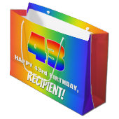 43. Geburtstag: Farbiges, lustiges Regenbogenmuste Große Geschenktüte (Vorderseite Schrägansicht)
