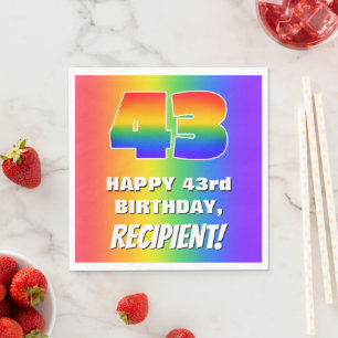 43. Geburtstag: Farbiges, lustiges Regenbogenmuste Serviette