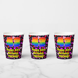 43. Geburtstag: Loving Hearts Pattern, Rainbow 43 Pappbecher