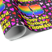 43. Geburtstag: Loving Hearts Pattern, Regenbogen  Geschenkpapier (Rolleneckpunkt)
