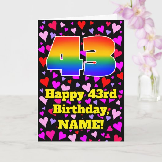 43. Geburtstag: Loving Hearts Pattern, Regenbogen  Karte (Orchidee)