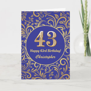 43. Geburtstag Navy Blue and Gold Floral Muster Karte