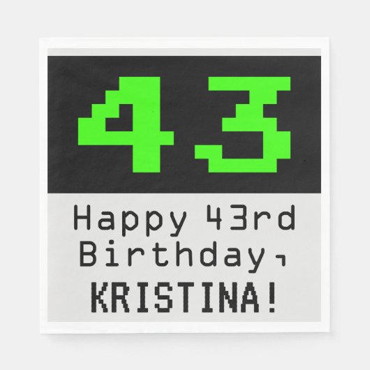 43. Geburtstag - Nerdy / Geeky Style "43" & Name Serviette (Vorderseite)