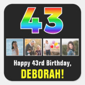 43. Geburtstag: Regenbogen "43"; benutzerdefiniert Quadratischer Aufkleber (Vorderseite)