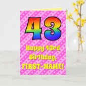 43. Geburtstag: Rosa Streifen und Herz, Regenbogen Karte (Gelbe Blume)