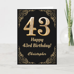 43. Geburtstag Schwarz-Gold-Glitzer-Rahmen Karte