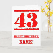 43. Geburtstag: Spaß, Red Rubber Briefmarke Inspir Karte (Gelbe Blume)