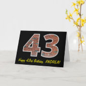 43. Geburtstag - Ziegelmauermuster "43" mit Name Karte (Gelbe Blume)