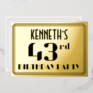 43. Geburtstagsfeier: Art Deco-Look „43“ und Name Folieneinladung