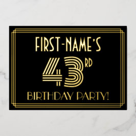 43. Geburtstagsparty — Art Deco Stil "43" + Name Folieneinladung