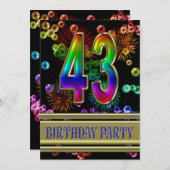43. Geburtstagsparty Einladung mit Blasen (Vorne/Hinten)