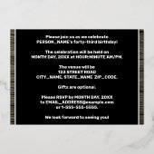 43. Geburtstagsparty: Fett, Imitate Holzkörnchen M Folieneinladung (Rückseite)