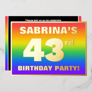 43. Geburtstagsparty: Spaß, farbenfrohe Regenbogen Folieneinladung