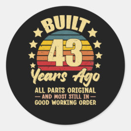 43 Jahre alt Alle Teile Original 43. Geburtstag Runder Aufkleber